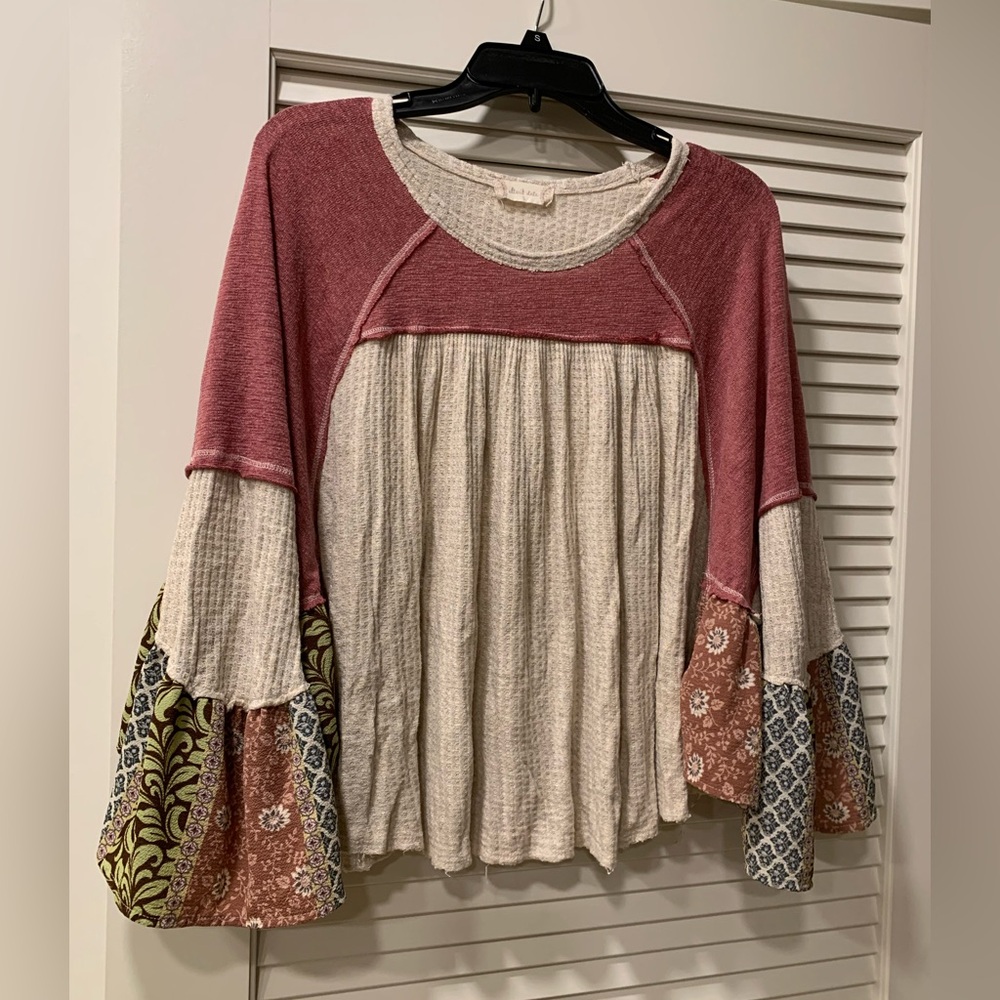 Altar’d State Waffle Knit Patchwork Boho Blouse - image 1